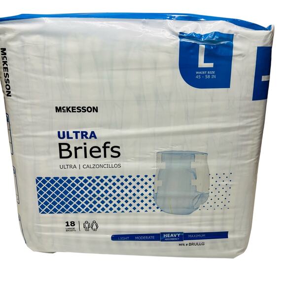 McKesson Ultra Briefs w/ tabs Heavy Absorbency Disposable Adult Diapers 18pcs L - Picture 1 of 7